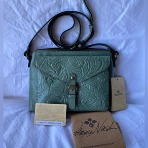 Patricia Nash Sage Floral Embossed Leather Crossbody